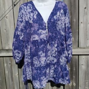 Boho Beach Top in Purple, Lavender & White with Side Ties that Cinch